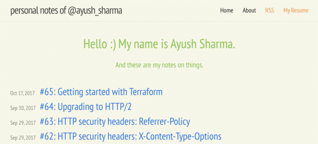 Original website design for notes.ayushsharma.in.